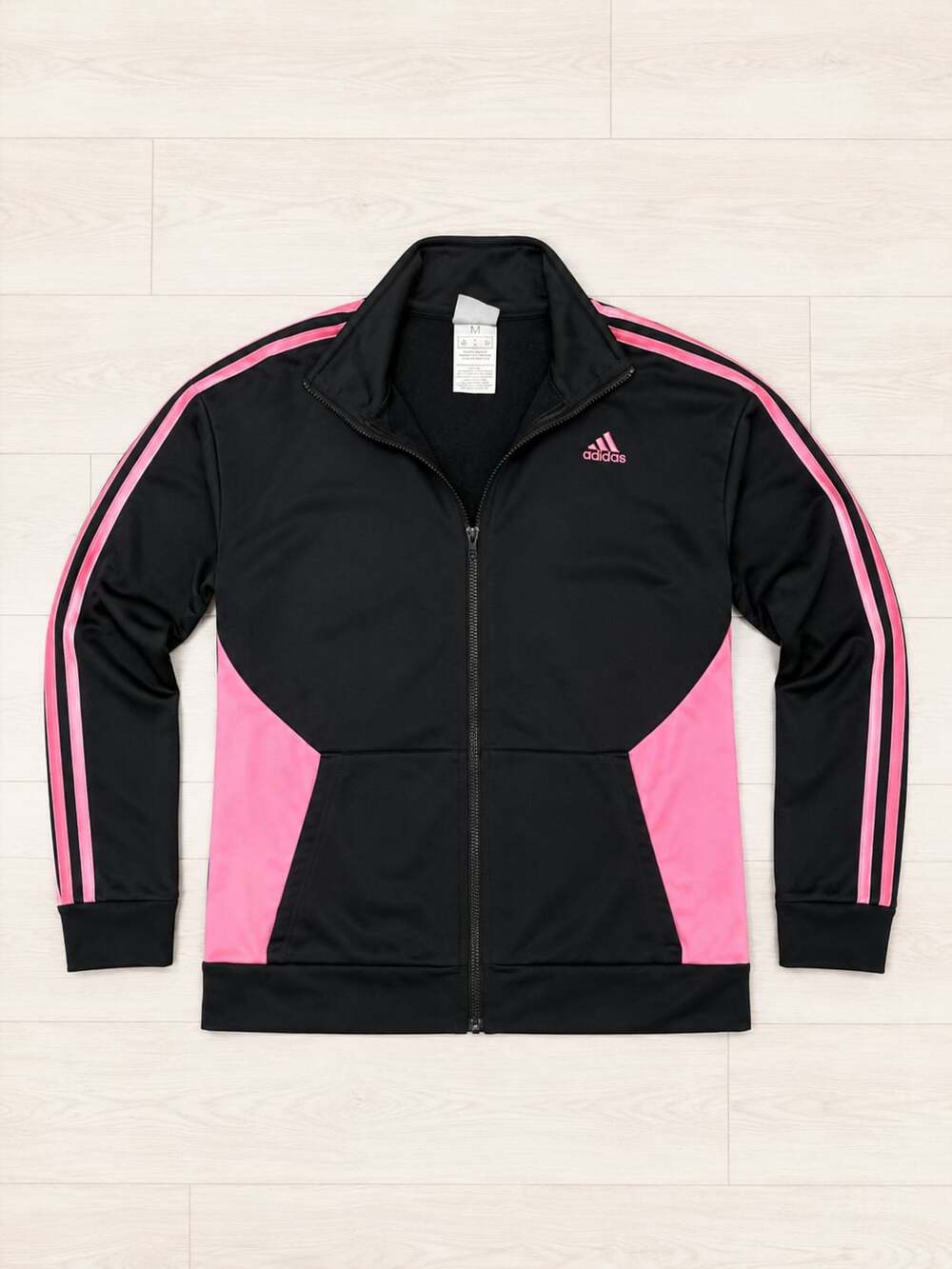Adidas Girls Essential 3-Stripes Zip-Up Track Jacket Athletic Black Pink M